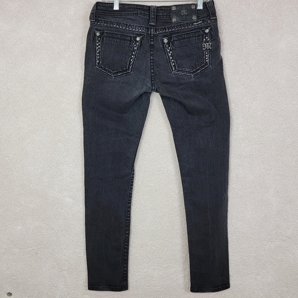 Miss Me Black Bling Embellishment Western Riding Low Rise Denim Skinny Jeans  29 - Picture 3 of 15